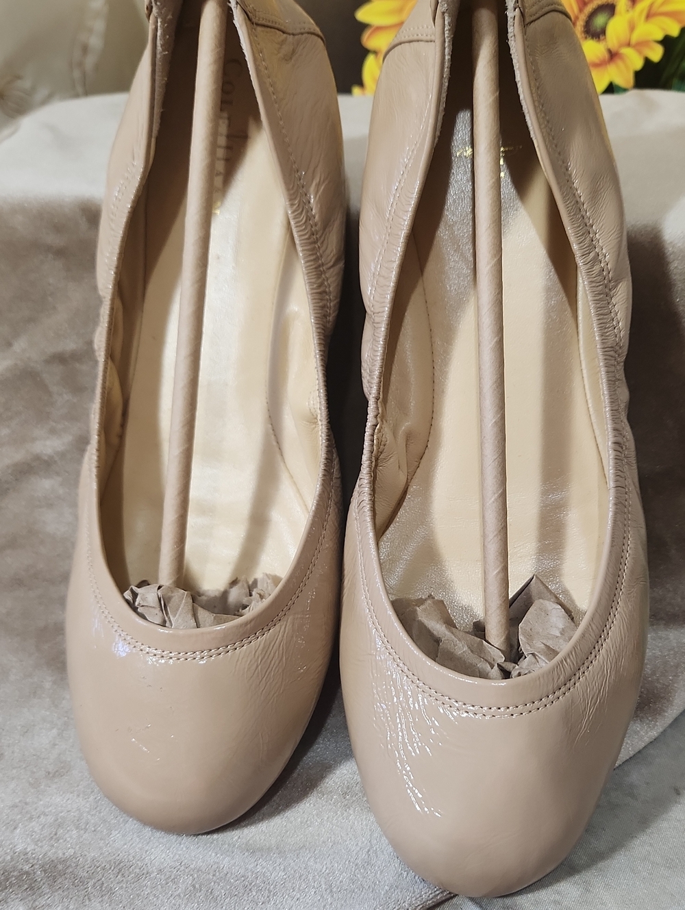 Cole Haan Women's Patent Ballet Flats in Beige